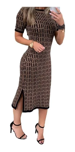 Vestido Midi Manga Curta Com Detalhe Em Fenda Melhor Pre o