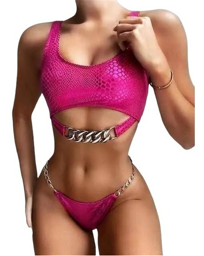Traje De Baño Rosa Serpiente Cadena Sexy Bikini Girlboss