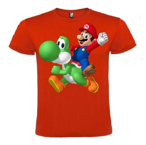 Polera Color Algodón 100% Niños Mario Bros Yoshi