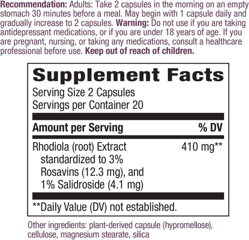 Nature's Way Extracto Premium Rhodiola Adaptógeno X 40 Cáps
