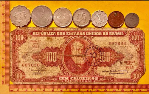 1 Billete Y 7 Monedas Del Continente Americano