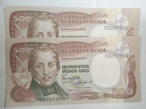Billete Colombiano De 500 Pesos Año 1986