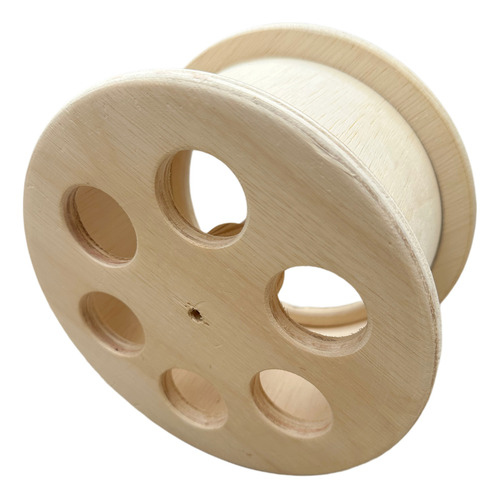 Carretilha De Madeira Para Pipa 19 Cm Diâmetro 6 Furos Cinza