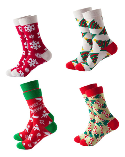 4 Pares De Calcetines Navideños Para Hombres Y Mujeres,