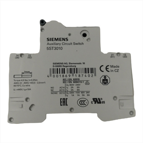 Switch Interruptor Contacto Auxiliar Siemens 5st3010