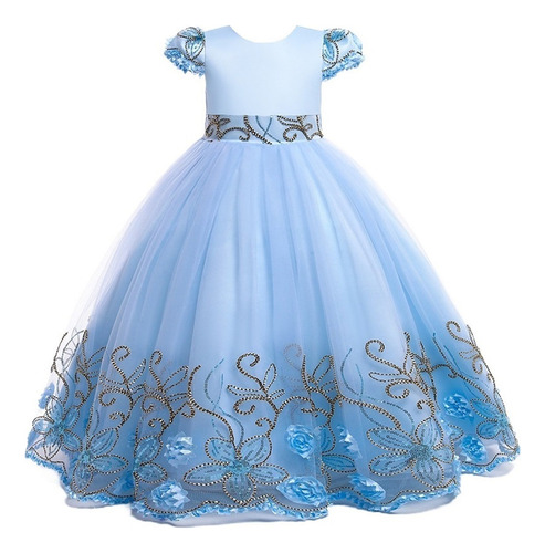 Vestido Bordado Con Calcomanías Tridimensionales Para Niñas