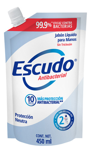 Jabón líquido para manos Escudo Antibacterial Protección Neutra repuesto 450ml