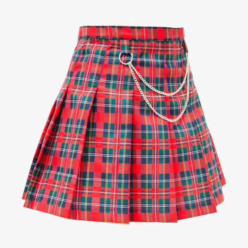 Falda Tartán Tableada Con Cadenas Punk Alternativo