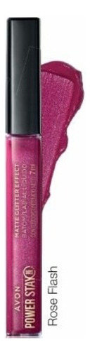 Labial Intransferible Power Stay Matte Effect Glitter Avon Acabado Mate con Glitter Color Rose Flash