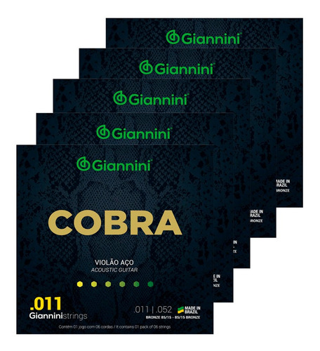 Kit 5 Cordas Giannini Para Violão Bronze 85/15 Geeflk 011