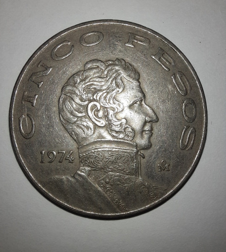 Moneda 1974 $5 Vicente Guerrero