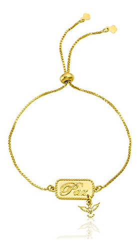 Pulseira Pingente  Paz  Banhada Em Ouro Amarelo 18 K - 10800