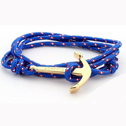 Pulsera Hombre Ancla Dorada Y  Cordon Moteado Fashion Chic