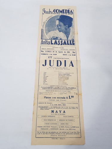 Antiguo Afiche Teatro La Comedia Buenos Aires 1941 Mag 58943
