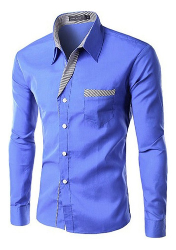 Camisa Manga Larga Elegante Diseño Nacbon Azul Claro