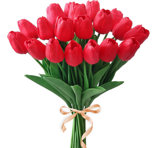 10 Piezas De Tulipanes Artificiales Rojos, Tulipanes Fa...