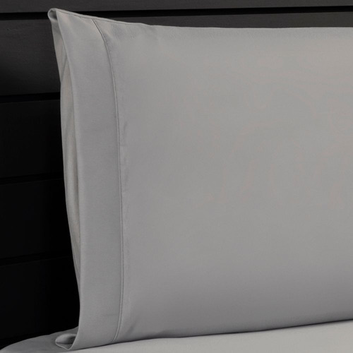 Jogo Roupa Cama Lençol Solteiro 400 Fios 2 Peças Barra Hotel Cor Cinza Desenho Do Tecido Liso
