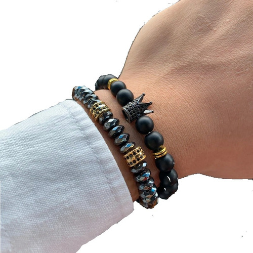 Conjunto Pulsera Black Corona De Lujo Hombre Mujer Moda 2020