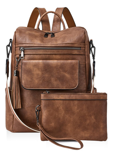 Mochila Caseek, piel para mujer, impermeable, antirrobo, color marrón bicolor