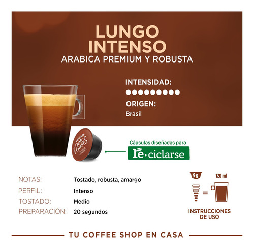 Caja X16 Cápsulas De Café Nescafé Dolce Gusto Lungo Intenso