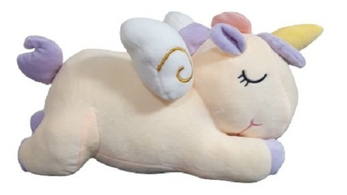 Peluche Unicornio Acostado Afelpado Suavecito Color Marfil