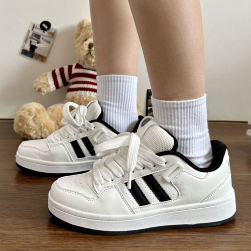 Zapatillas Blancas Con Parte Superior Baja, Zapatos Deportivos Casuales Para Mujer