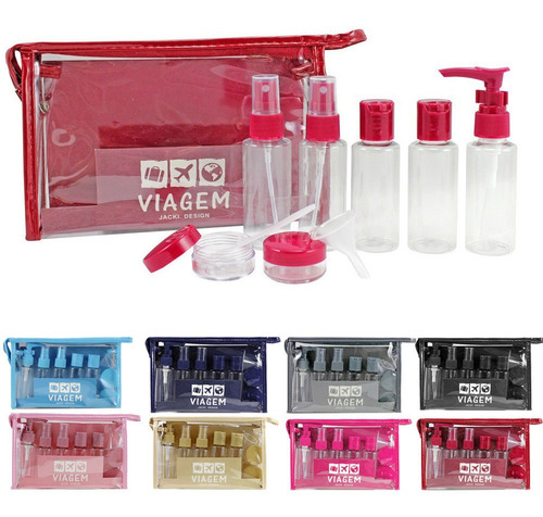 Kit Frascos De Viagem Bolsa Transparente P/ Álcool Sabonete