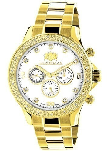 Luxurman Diamante Relojes Para Hombres 0.2ct Oro Amarillo Pl