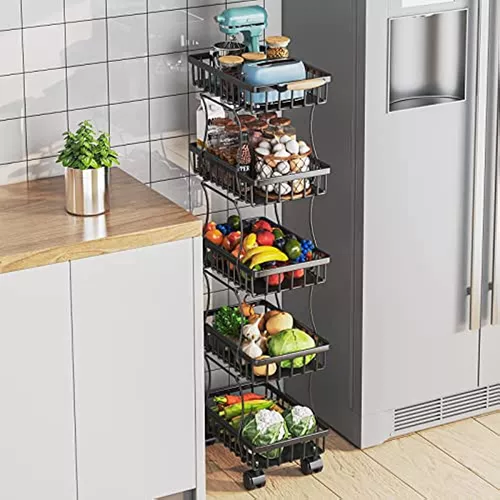 Wisdom Star - Canasta de frutas y verduras de 5 niveles para cocina,  carrito de almacenamiento de frutas y verduras, canasta de almacenamiento  de