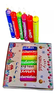 Velas Colores Pack X5 Deseos Familiar Navidad Personalizadas