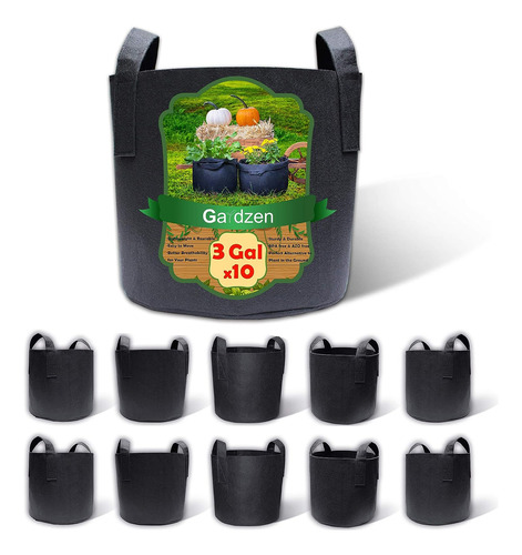 Bolsas Para Cultivo Gardzen, Plástico, Cap 11.4 L, 10 Pcs