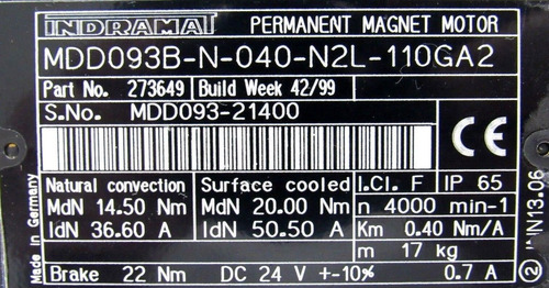 New Indramat Mdd093b-n-040-n2l-110ga2 Servo Motor Mdd093 Bbx