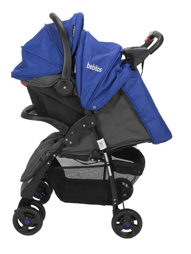 Carrinho de bebê de paseio travel system Bebitos Safari Cochecito con huevito travel system azul com chassi de cor preto