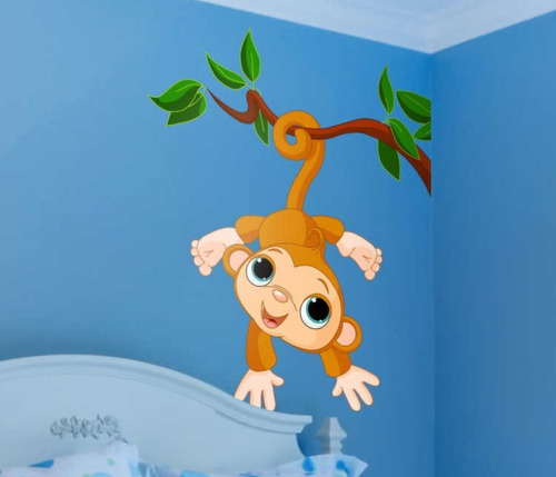 Vinil Decorativo Infantil Changuito En Rama Para Pared 