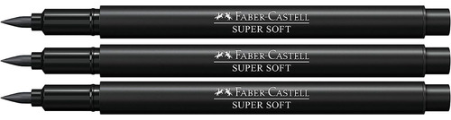 Caneta Brush Pen Lettering Faber Castell Supersoft Kit C/ 3 Cor Preto