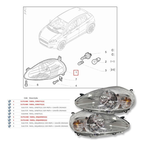 Imagem 7 de 7 de Par Farol Cromado Fiat Punto Essence 2010 Novo Original
