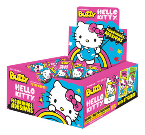 Kit 5cx Chicle Bola Buzzy Hello Kitty Tutti Frutti 400g 100u