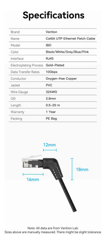 Cable de red 360° Vention - Cat6a Certificado - 3 metros Azul - Angulo 90° Conector con rotacion 360° - Premium UTP Patch Cord 10gbps - 500 Mhz - Rj45 - internet / modem router / servidor - IBOLI