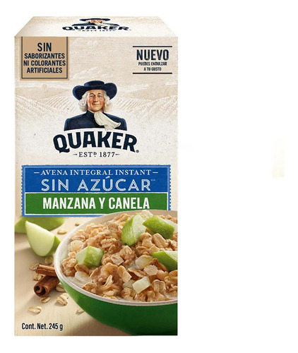 Avena Integral Quaker Sin Azúcar Manzana Y Canela 245 G