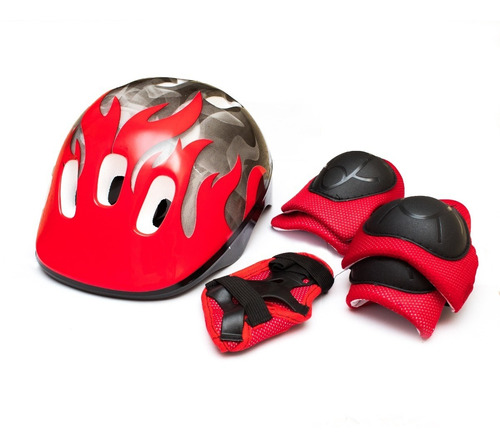 Set De Protecciones Niños Bmx Casco + Rod + Cod + Muñ ¡rojo!