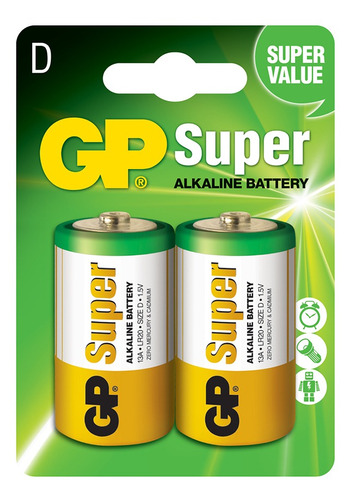 Pila Gp Super Alcalina D 1,5v 2 Unidades
