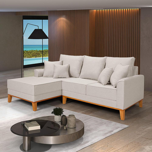 Sofá 2l Beny Com Chaise Living Confortável Em Linho Cor Cru 184