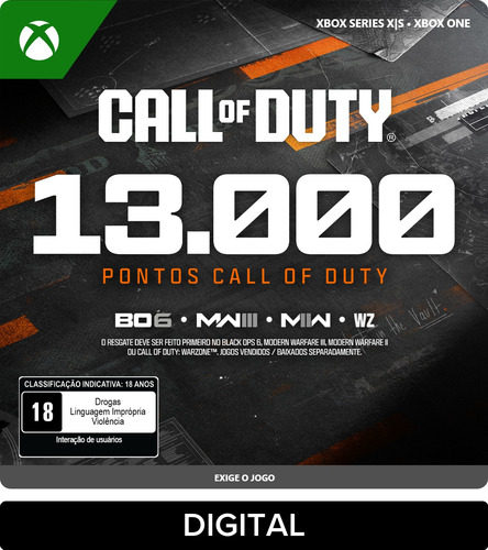 Pontos Call of Duty® - 13.000 Gift card (Digital)