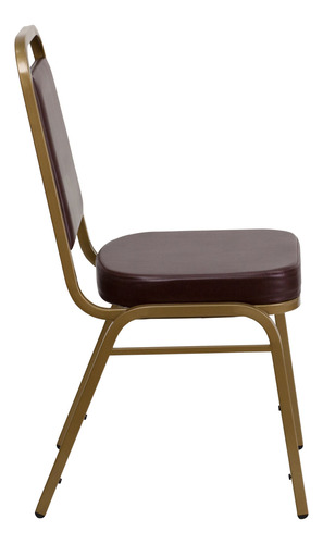 Silla Apilable Trasera Trapezoidal Marco Marrón Vinilo Oro