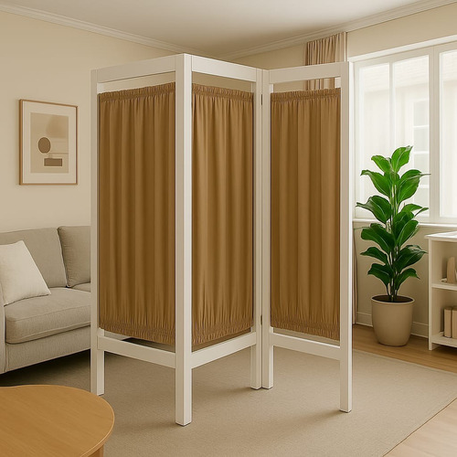 Biombo De Madera Natural 3 Paneles - Biomboss Decorativo Blanco Marrón Claro