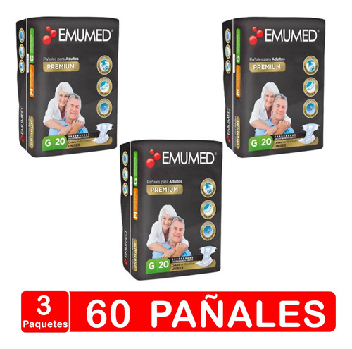 Emumed  Premium - Adulto - 60 Pañales  - Elige Talla 
