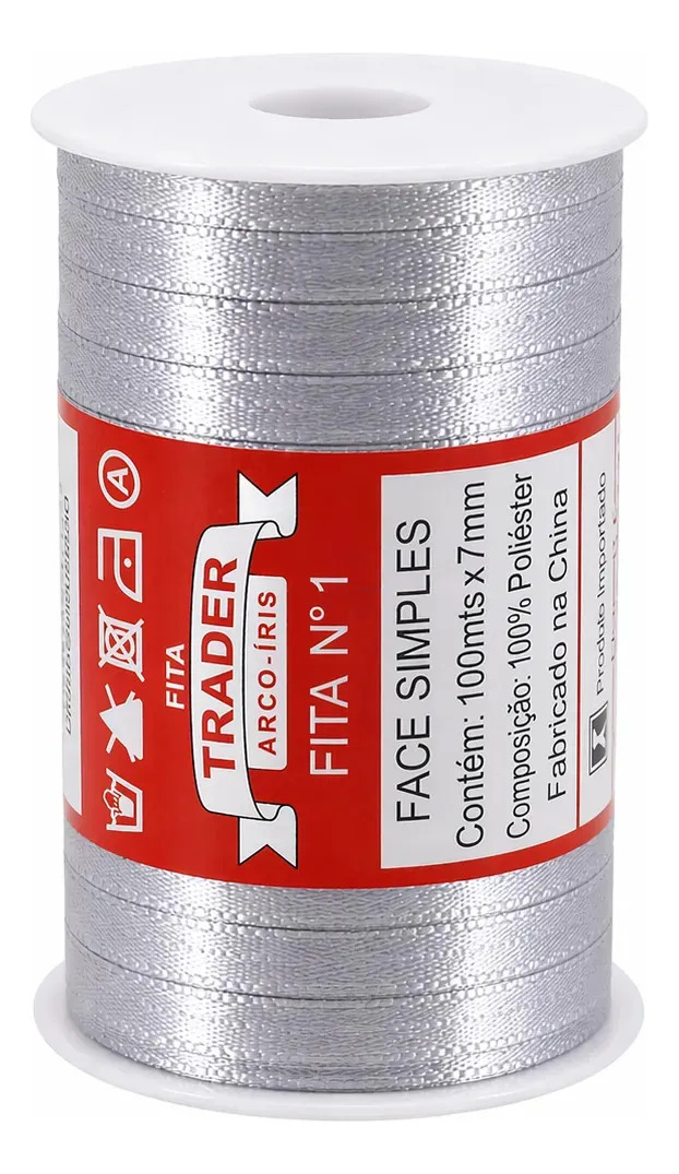 Fita De Cetim Trader 7mm - Nº01 C/100 Metros Cor 003 Cinza Claro Lisa