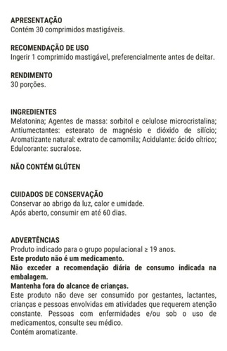 Acalentus Melatonina + Camomila Mastigável 30 Comprimidos Camomila
