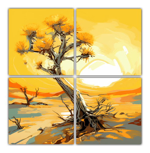 80x80cm Conjunto 4 Cuadros Tela Concepto Living Joshua Tree 