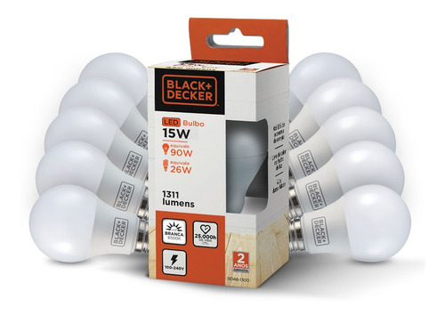 Kit 10 Lâmpadas Led Bulbo A60 15w Branca- Black + Decker